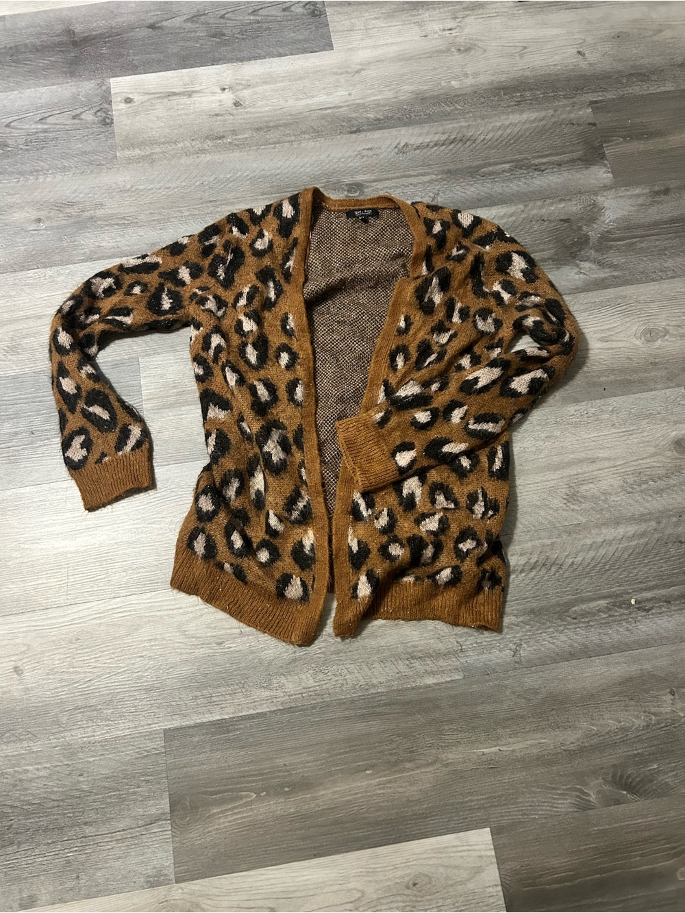Leopard Print Open Cardigan Sweater - Camel/Black